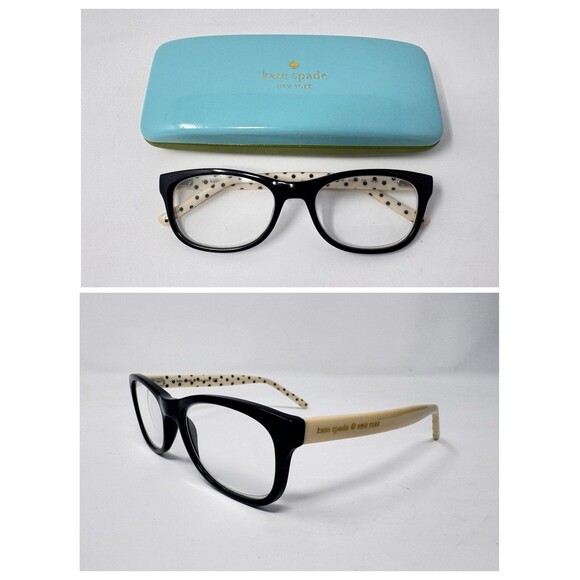 Kate Spade Tattie BY20 Eyeglass Frames Only 51-17-135 Black Cream Polka Dot Case main image 15